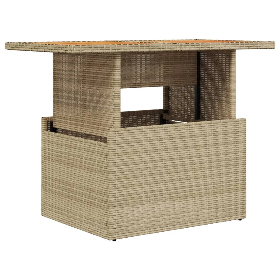 Table de jardin beige 100x55x73cm résine tressée et bois acacia - 2