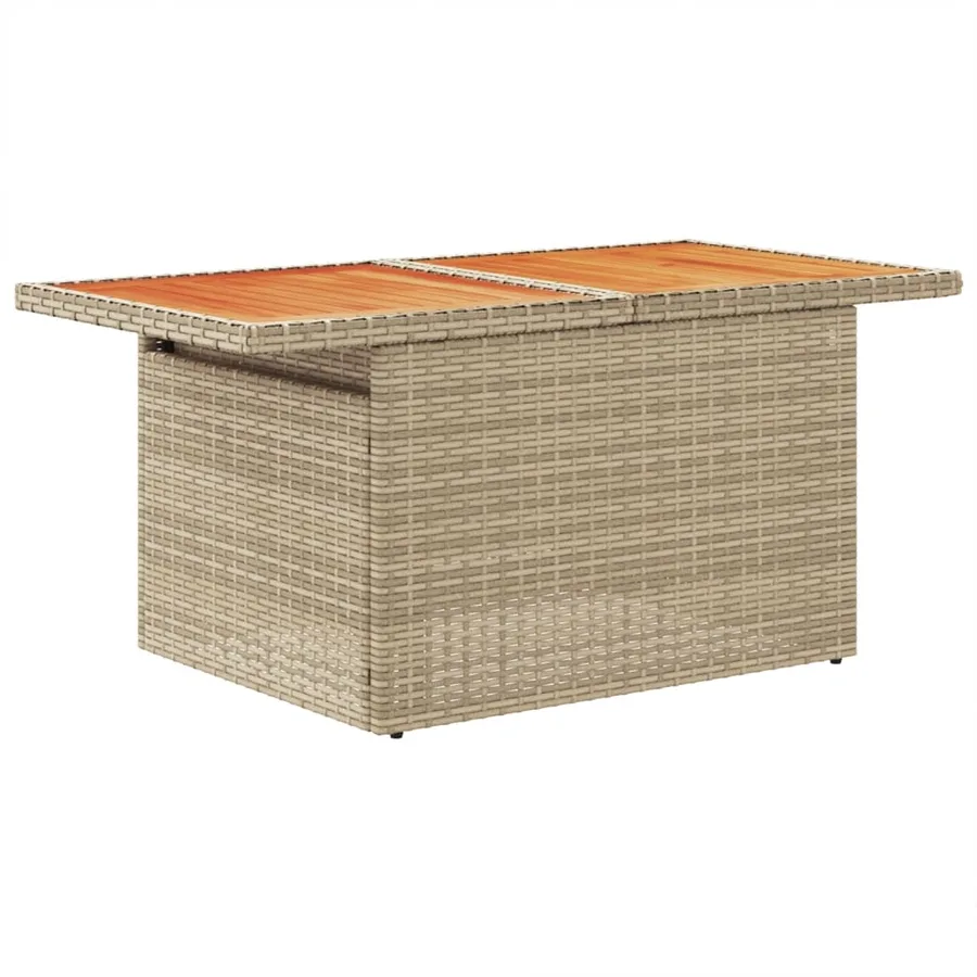 Table de jardin beige 100x55x73cm résine tressée et bois acacia - 4