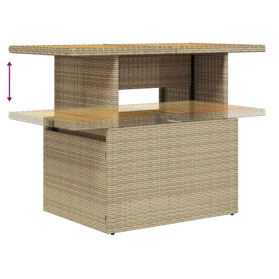 Table de jardin beige 100x55x73cm résine tressée et bois acacia - 8
