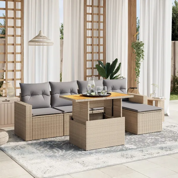 Salon de jardin avec coussins 6 pcs beige résine tressée