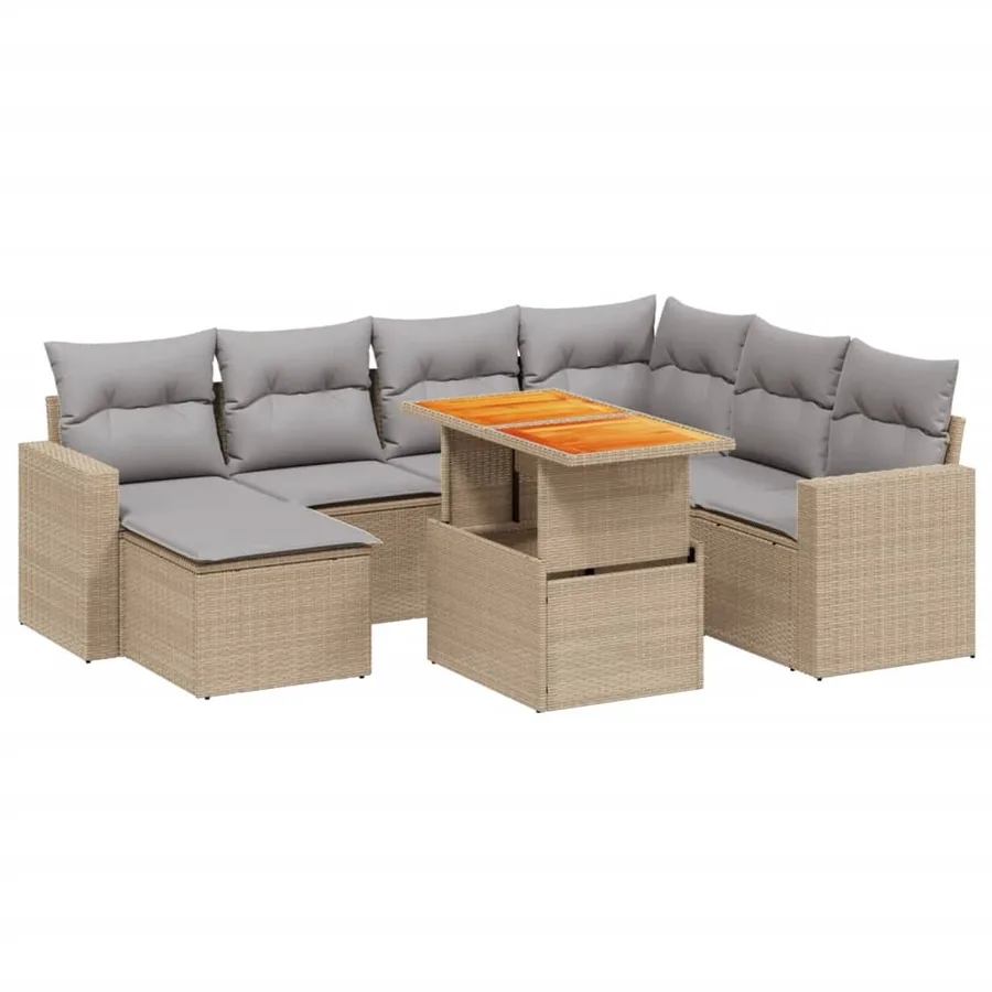 Salon de jardin avec coussins 8 pcs beige résine tressée - 2
