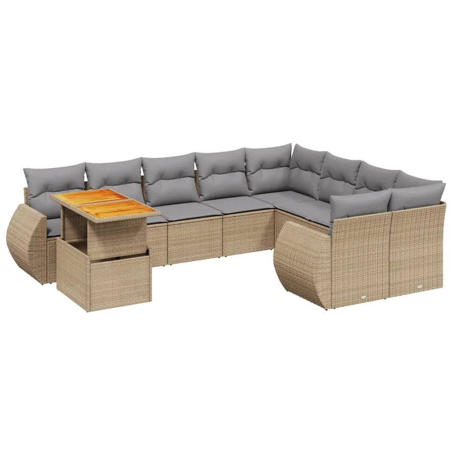 Salon de jardin avec coussins 10 pcs beige résine tressée - 2