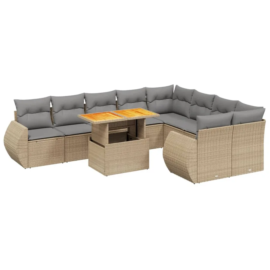 Salon de jardin avec coussins 10 pcs beige résine tressée - 2