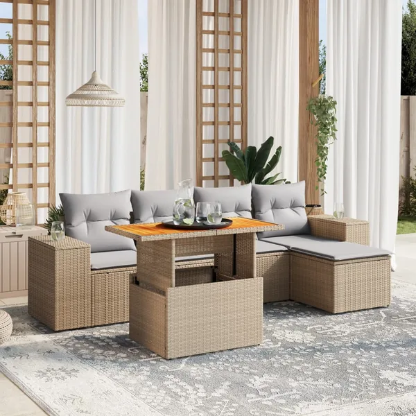 Salon de jardin avec coussins 6 pcs beige résine tressée