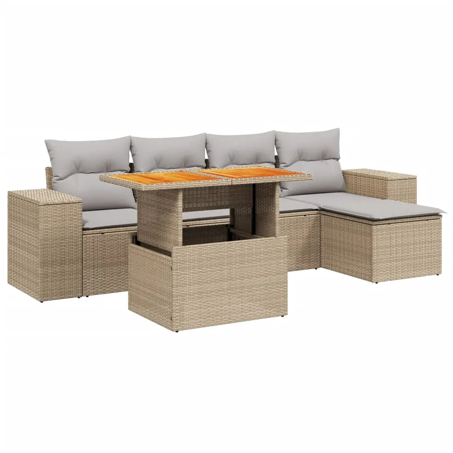Salon de jardin avec coussins 6 pcs beige résine tressée - 2