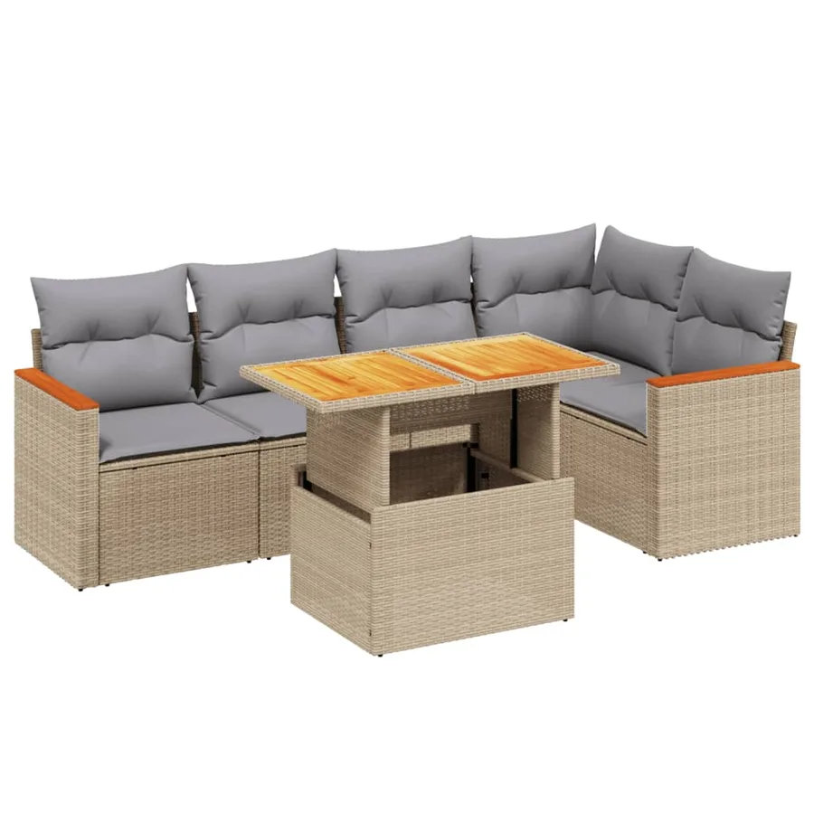 Salon de jardin avec coussins 6 pcs beige résine tressée - 2