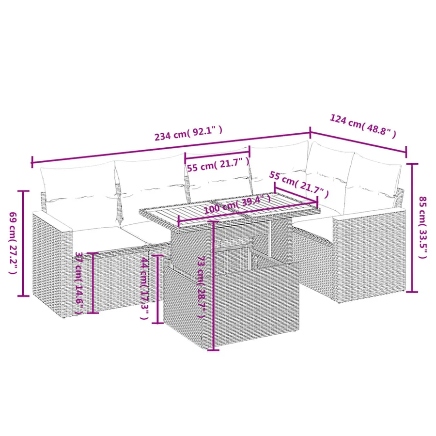 Salon de jardin avec coussins 6 pcs beige résine tressée - 3