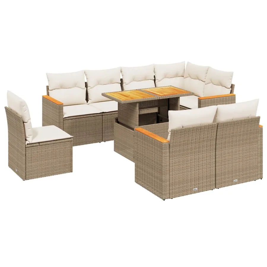 Salon de jardin avec coussins 9 pcs beige résine tressée - 2