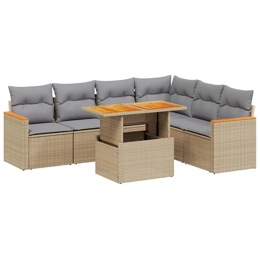 Salon de jardin avec coussins 7 pcs beige résine tressée - 2