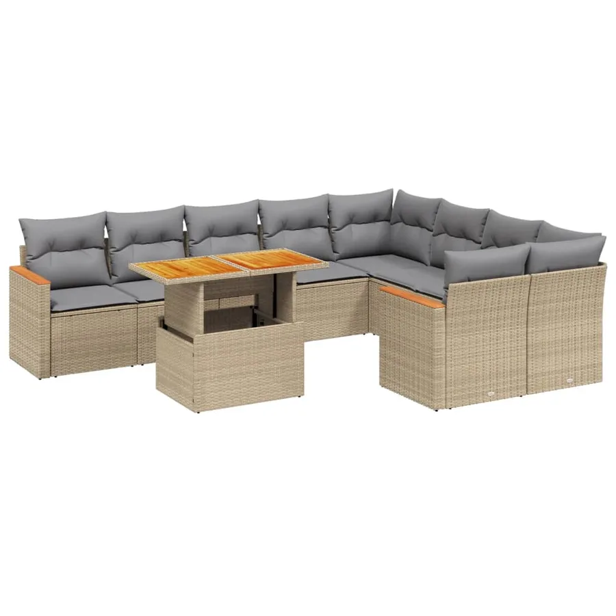 Salon de jardin avec coussins 10 pcs beige résine tressée - 2
