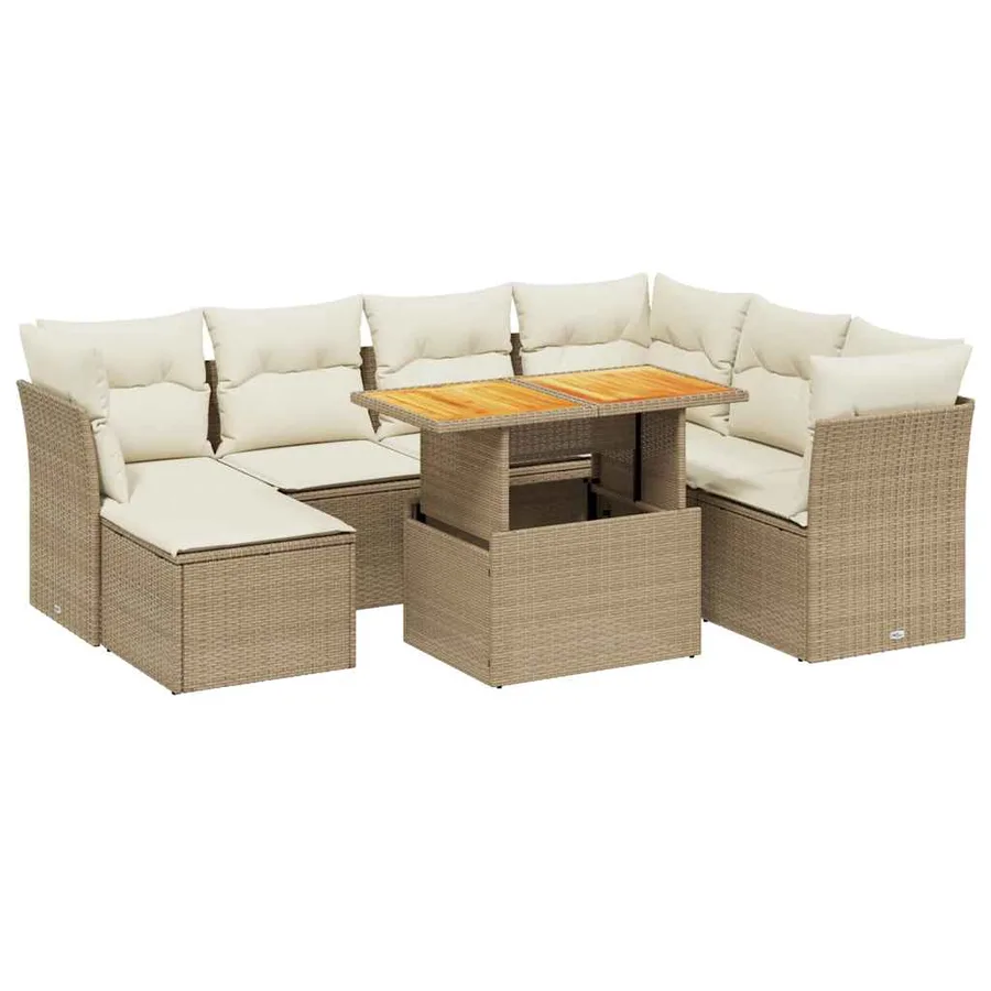 Salon de jardin avec coussins 8 pcs beige résine tressée - 2