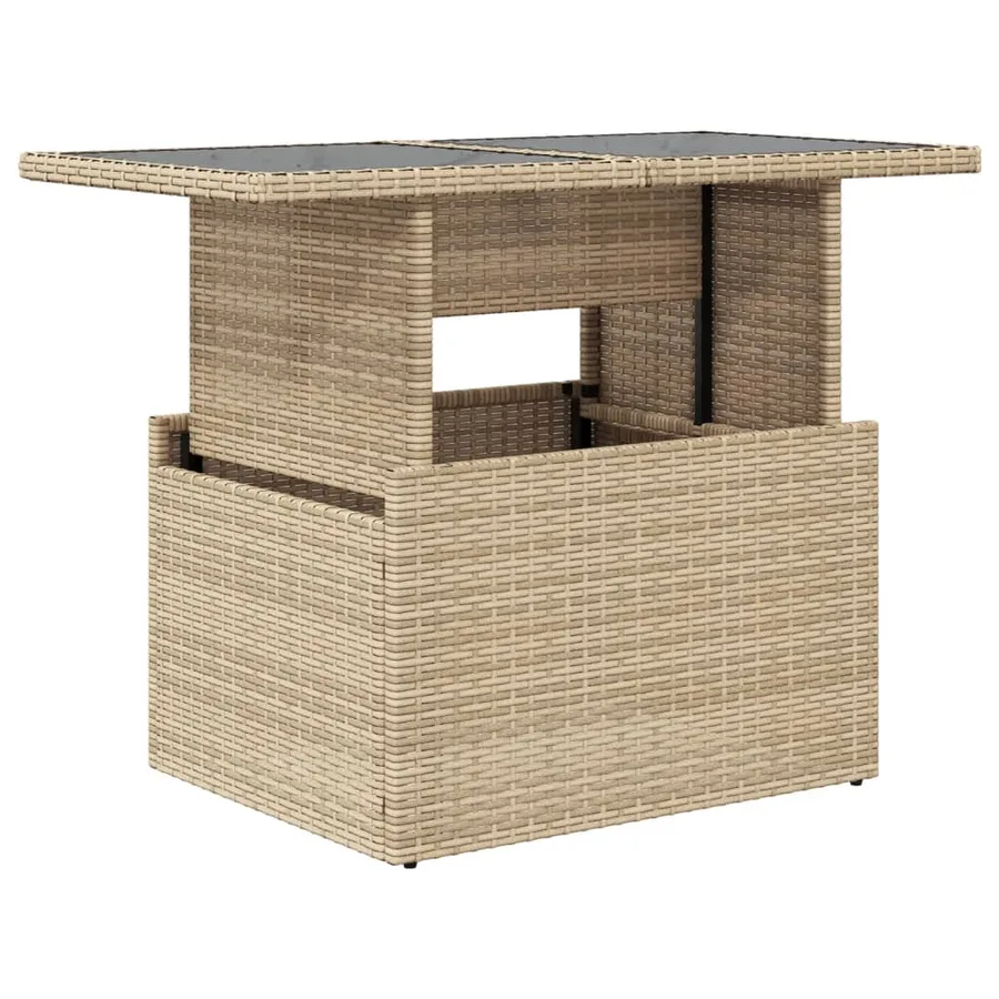 Table de jardin dessus en verre beige 100x55x73 cm poly rotin - 2