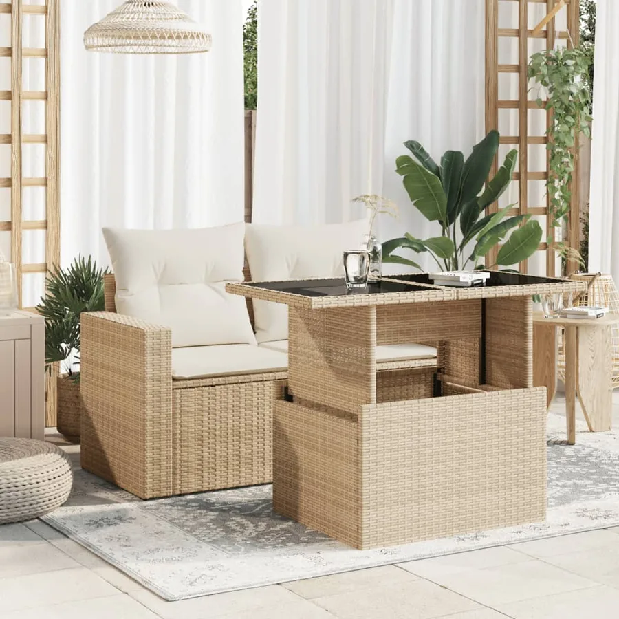 Table de jardin dessus en verre beige 100x55x73 cm poly rotin - 3