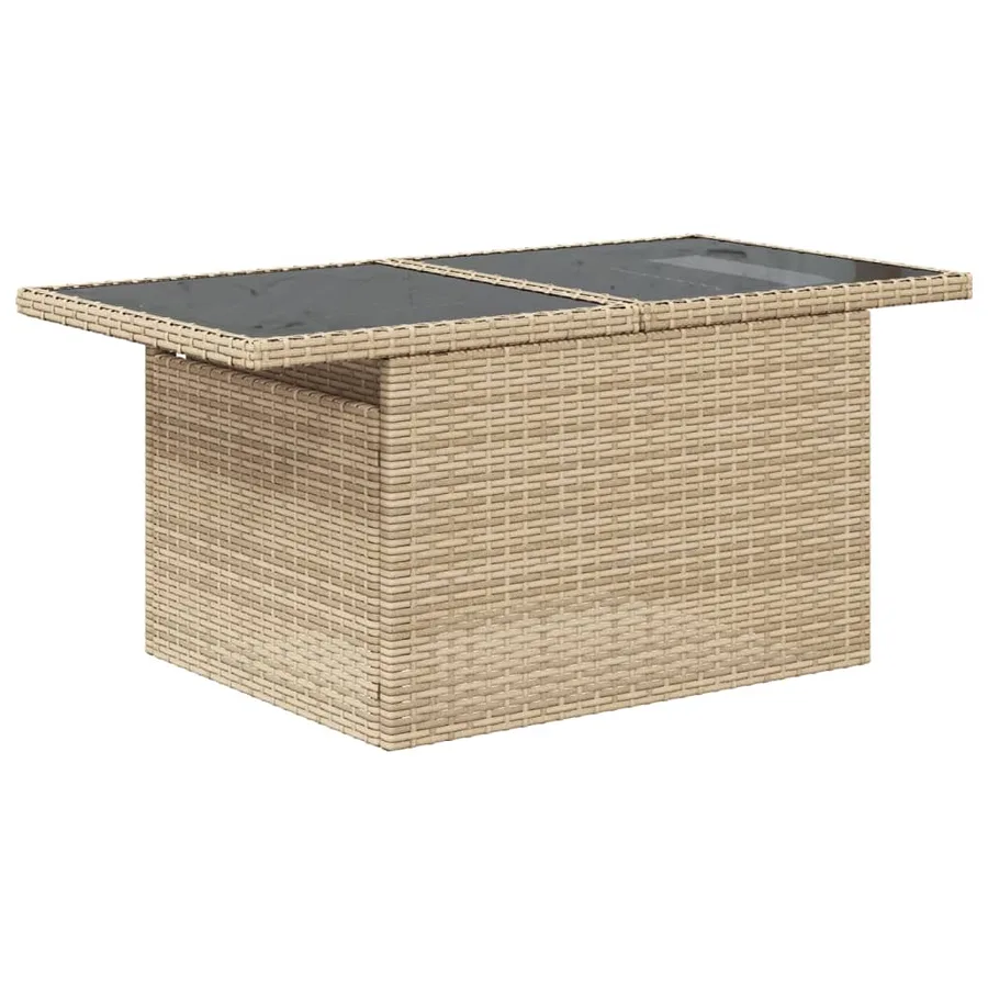 Table de jardin dessus en verre beige 100x55x73 cm poly rotin - 4