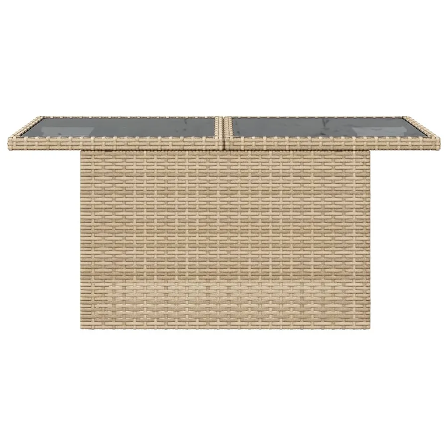 Table de jardin dessus en verre beige 100x55x73 cm poly rotin - 5
