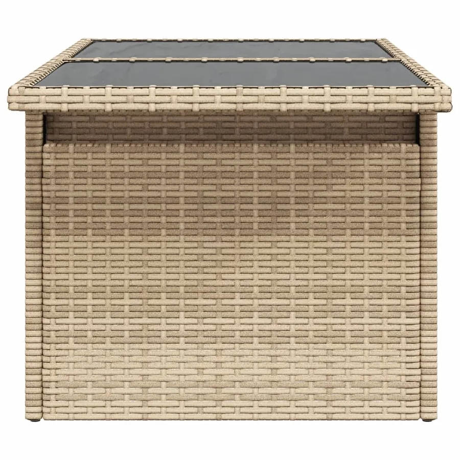 Table de jardin dessus en verre beige 100x55x73 cm poly rotin - 6