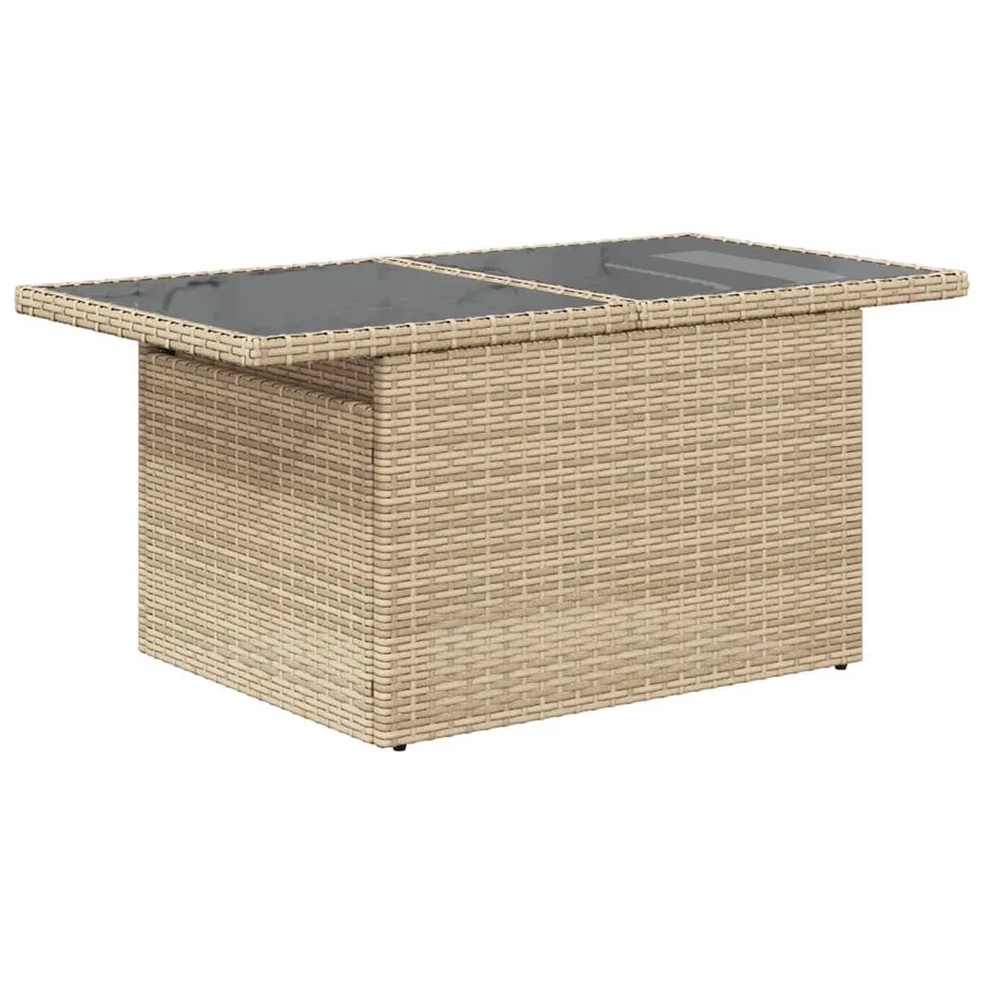 Table de jardin dessus en verre beige 100x55x73 cm poly rotin - 7