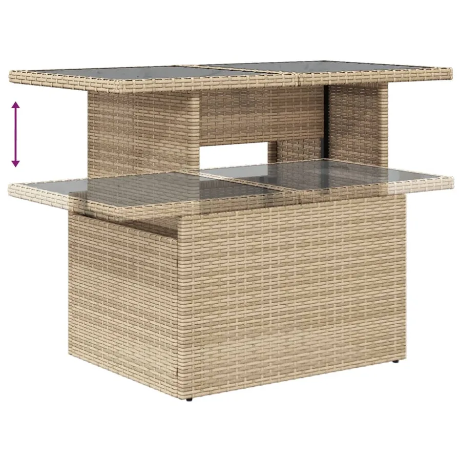 Table de jardin dessus en verre beige 100x55x73 cm poly rotin - 8