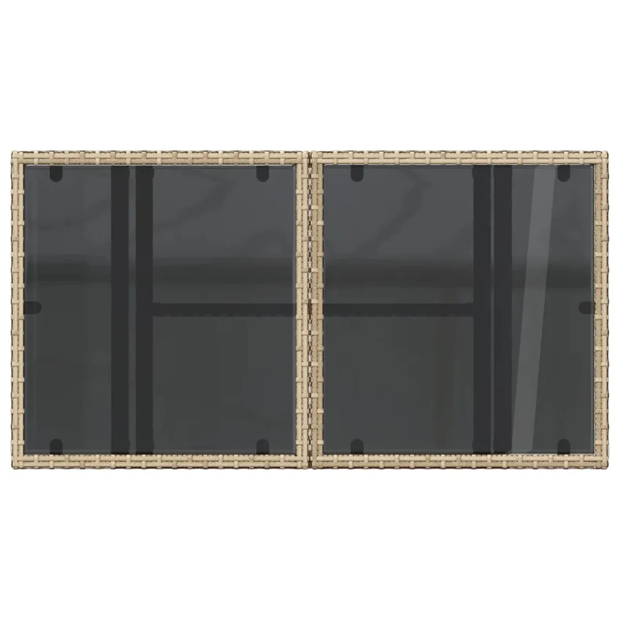 Table de jardin dessus en verre beige 100x55x73 cm poly rotin - 9