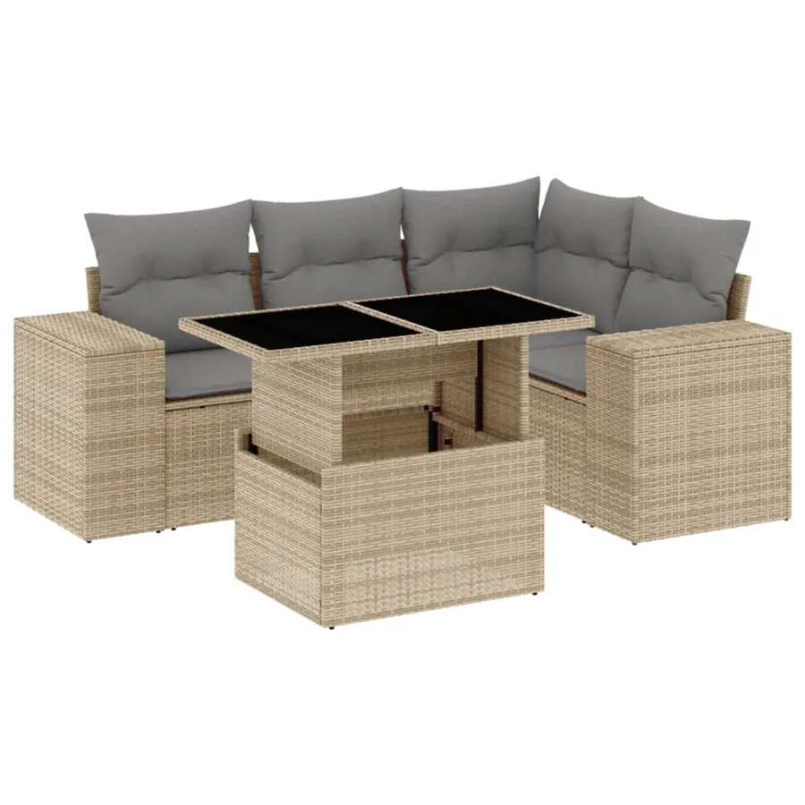 Salon de jardin avec coussins 5 pcs beige résine tressée - 2