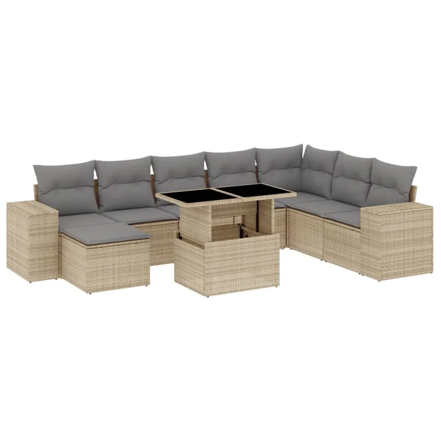 Salon de jardin avec coussins 9 pcs beige résine tressée - 2