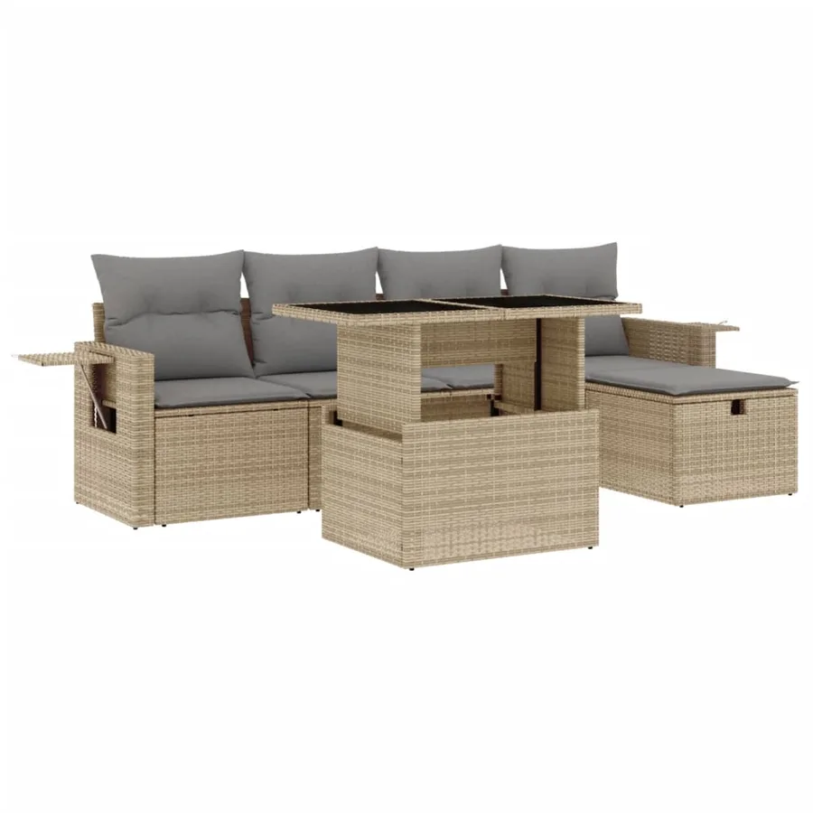 Salon de jardin avec coussins 6 pcs beige résine tressée - 2