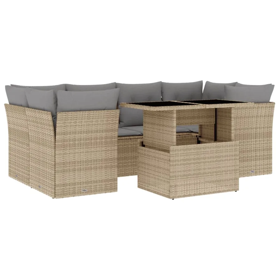 Salon de jardin avec coussins 7 pcs beige résine tressée - 2