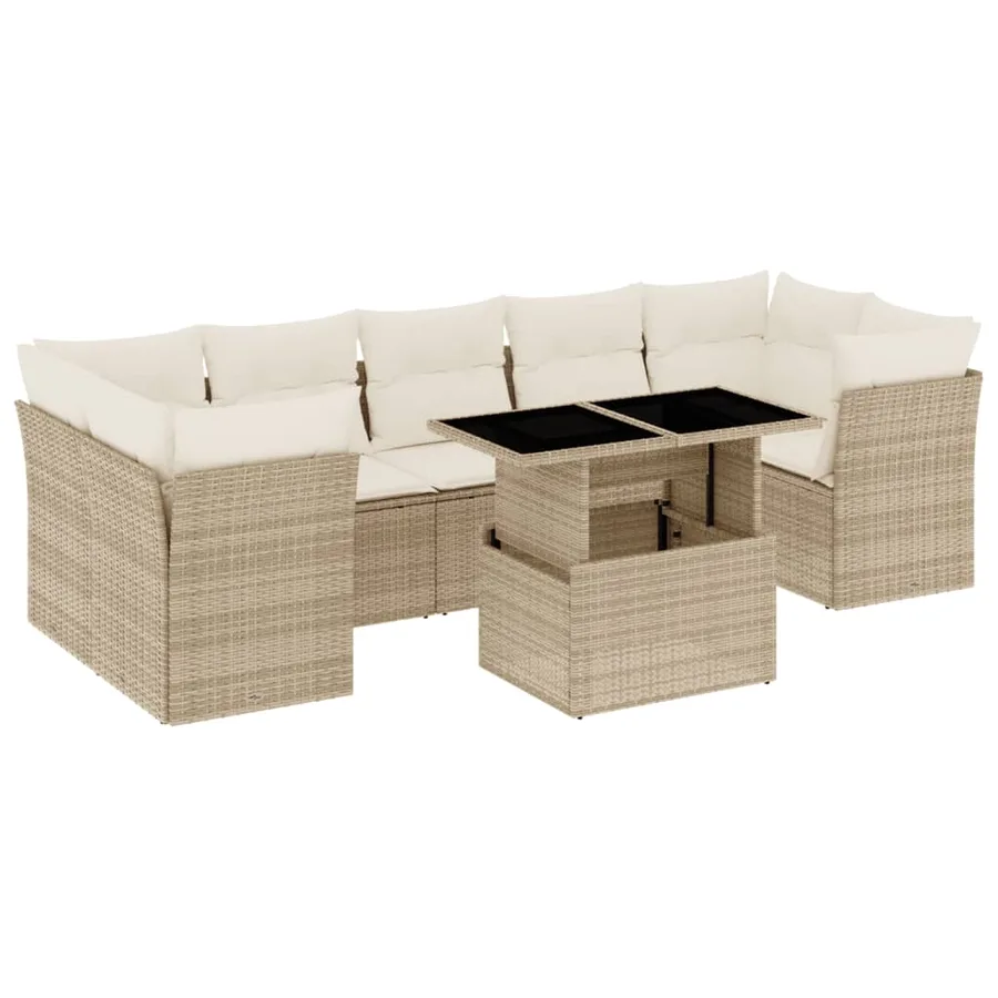 Salon de jardin avec coussins 8 pcs beige résine tressée - 2