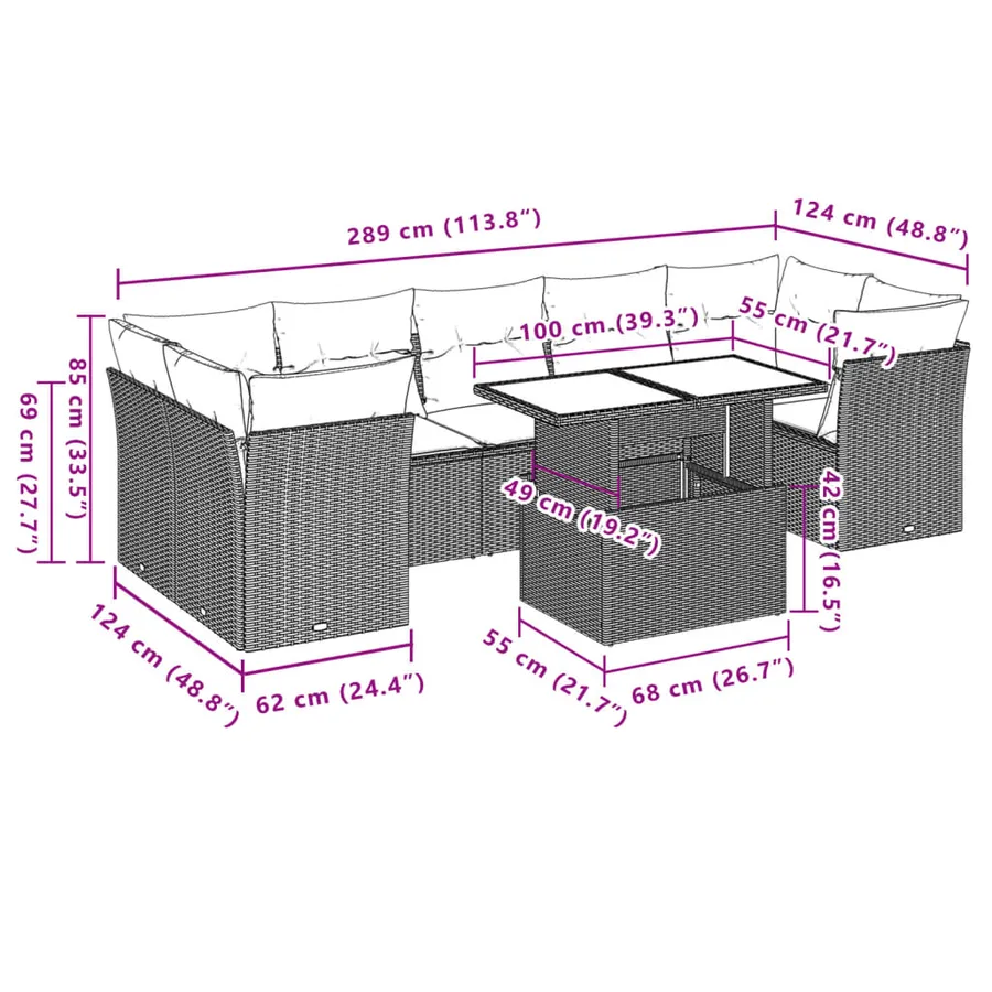 Salon de jardin avec coussins 8 pcs beige résine tressée - 20