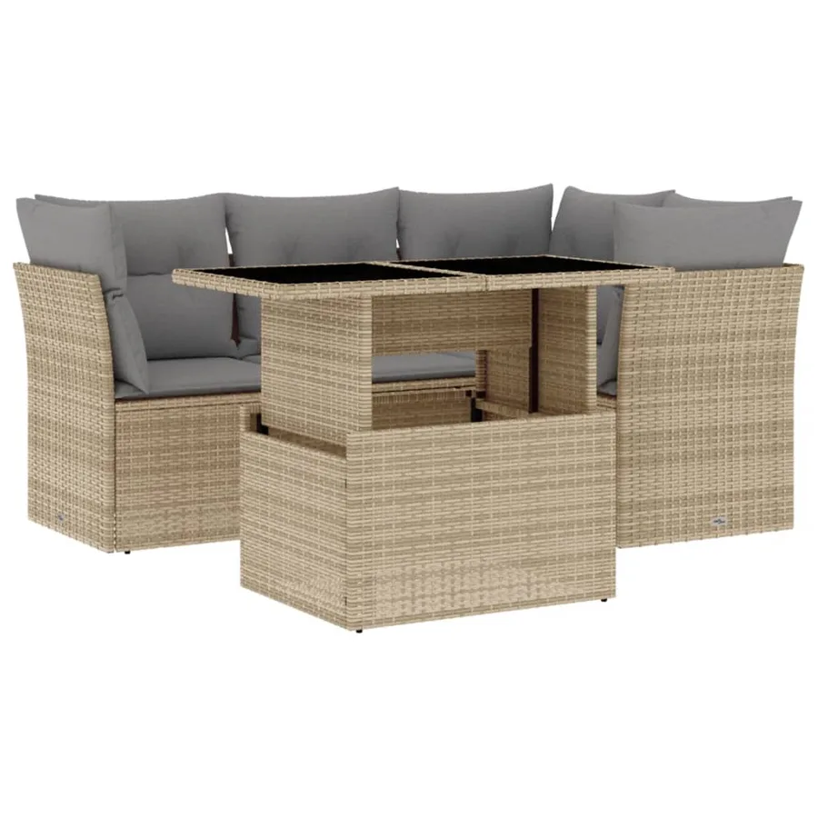 Salon de jardin avec coussins 5 pcs beige résine tressée - 2