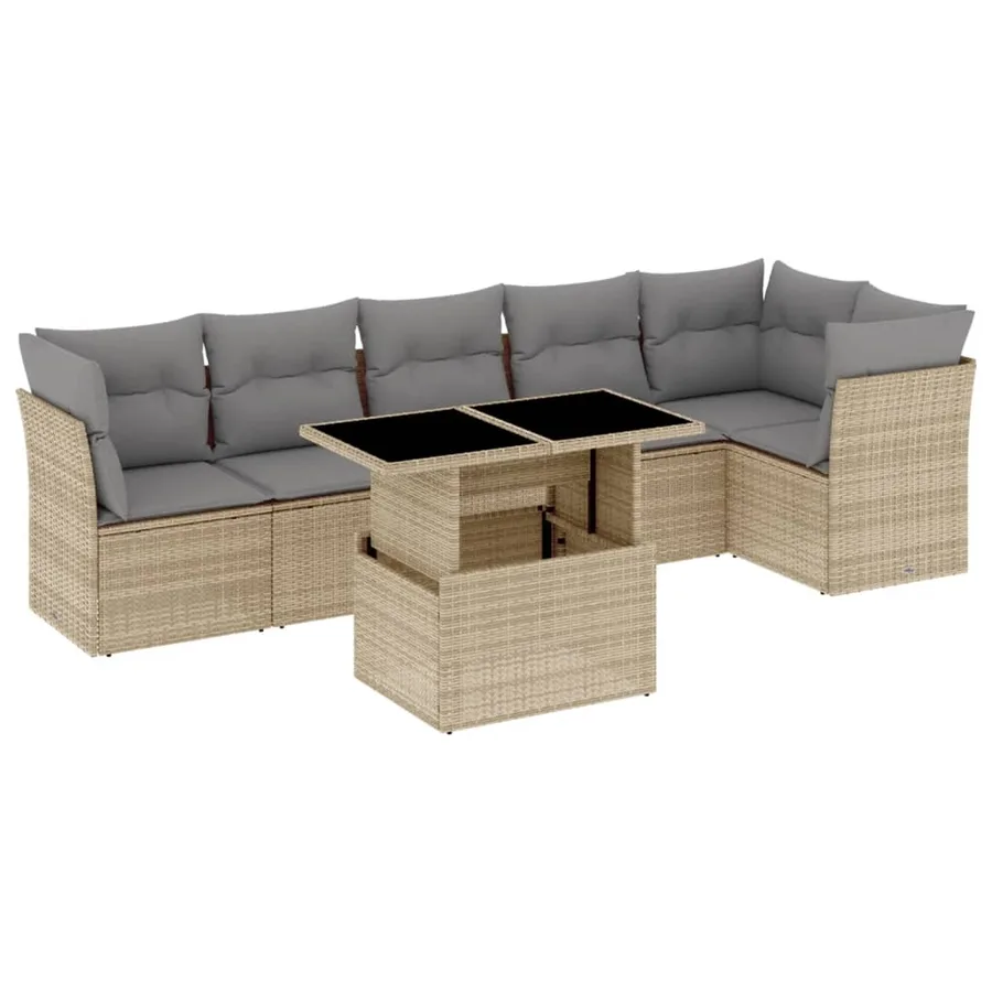 Salon de jardin avec coussins 7 pcs beige résine tressée - 2