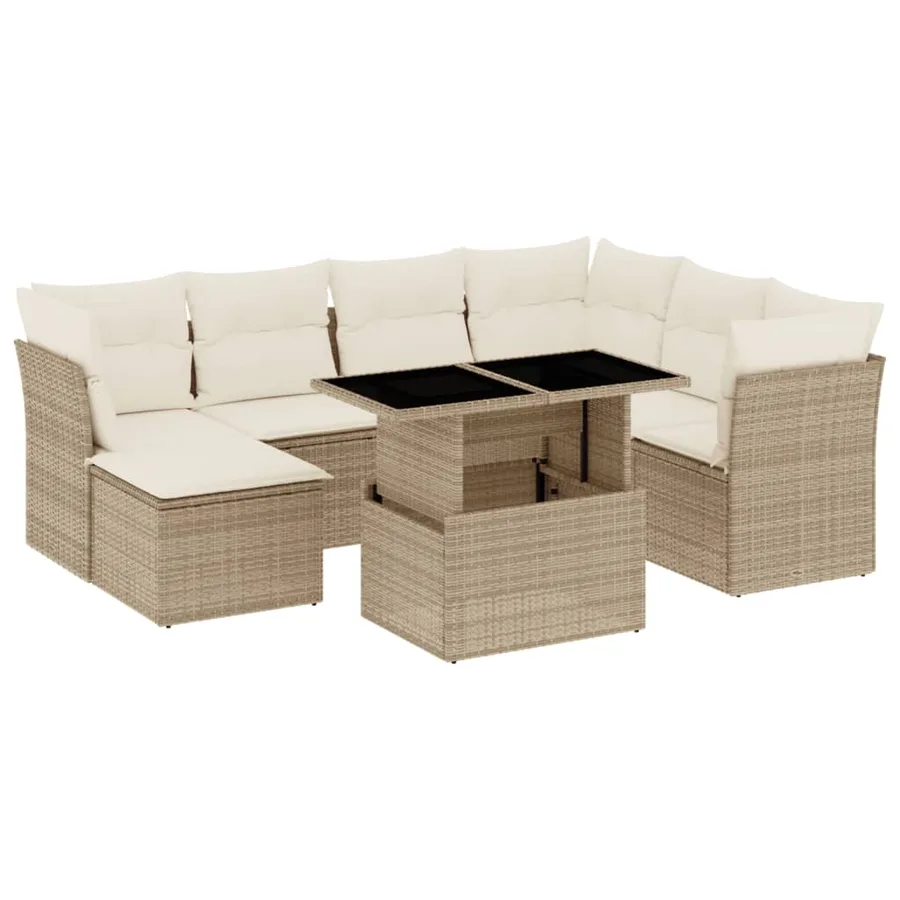 Salon de jardin avec coussins 8 pcs beige résine tressée - 2
