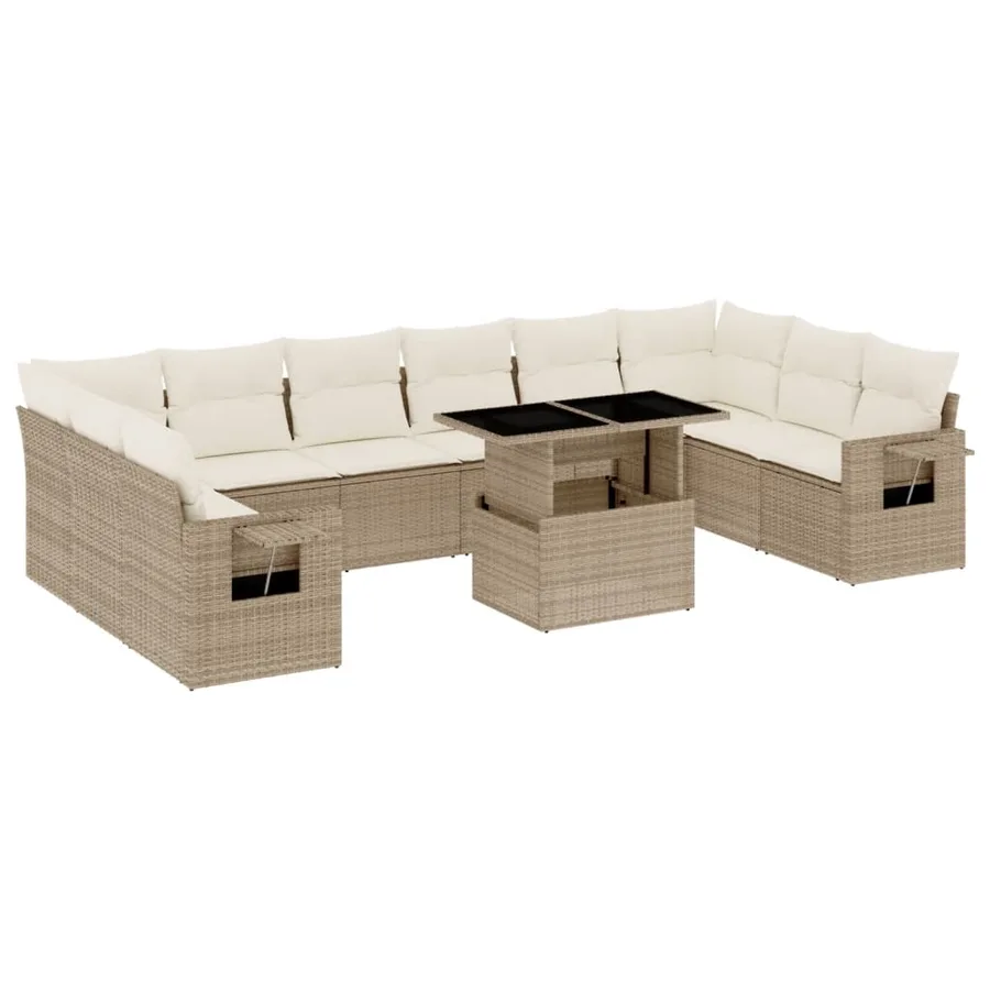 Salon de jardin 11 pcs avec coussins beige résine tressée - 2