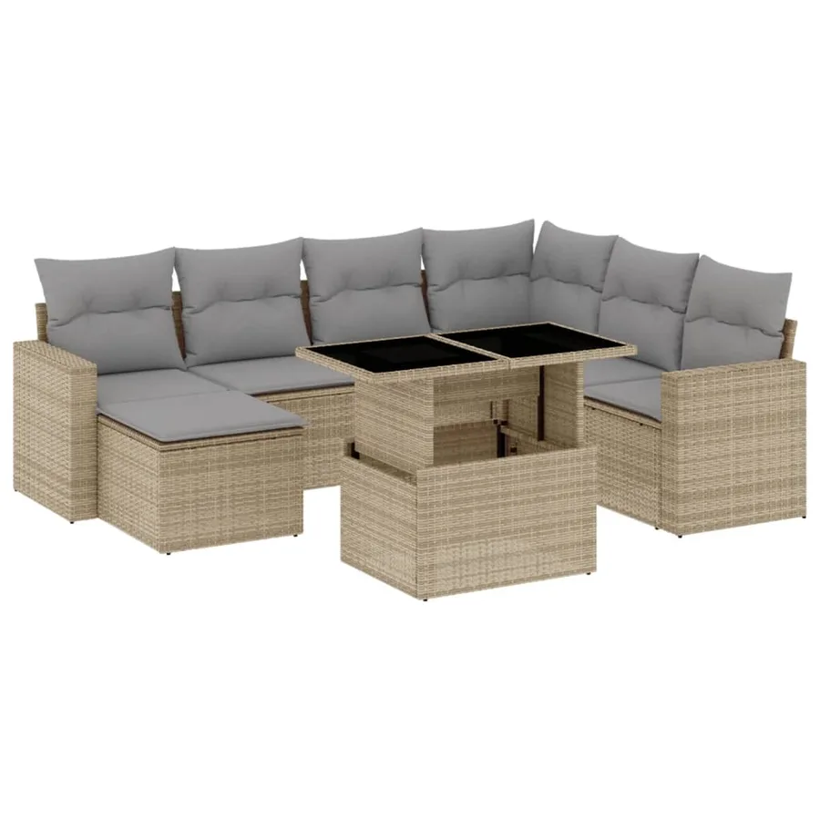 Salon de jardin avec coussins 8 pcs beige résine tressée - 2