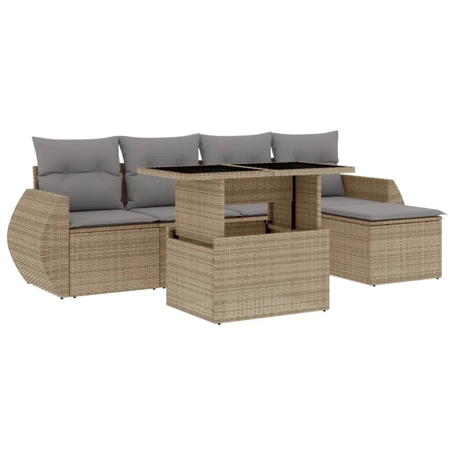 Salon de jardin avec coussins 6 pcs beige résine tressée - 2