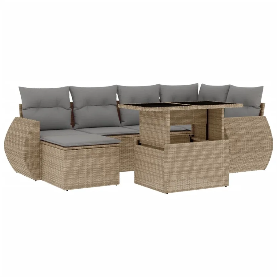 Salon de jardin avec coussins 7 pcs beige résine tressée - 2