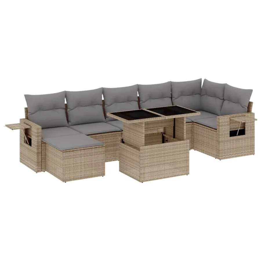 Salon de jardin avec coussins 8 pcs beige résine tressée - 2