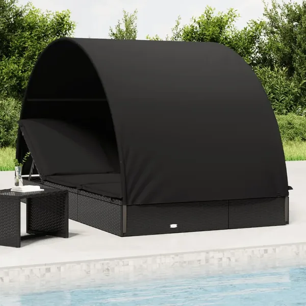 2-seater sun lounger with round roof black 211x112x140 cm