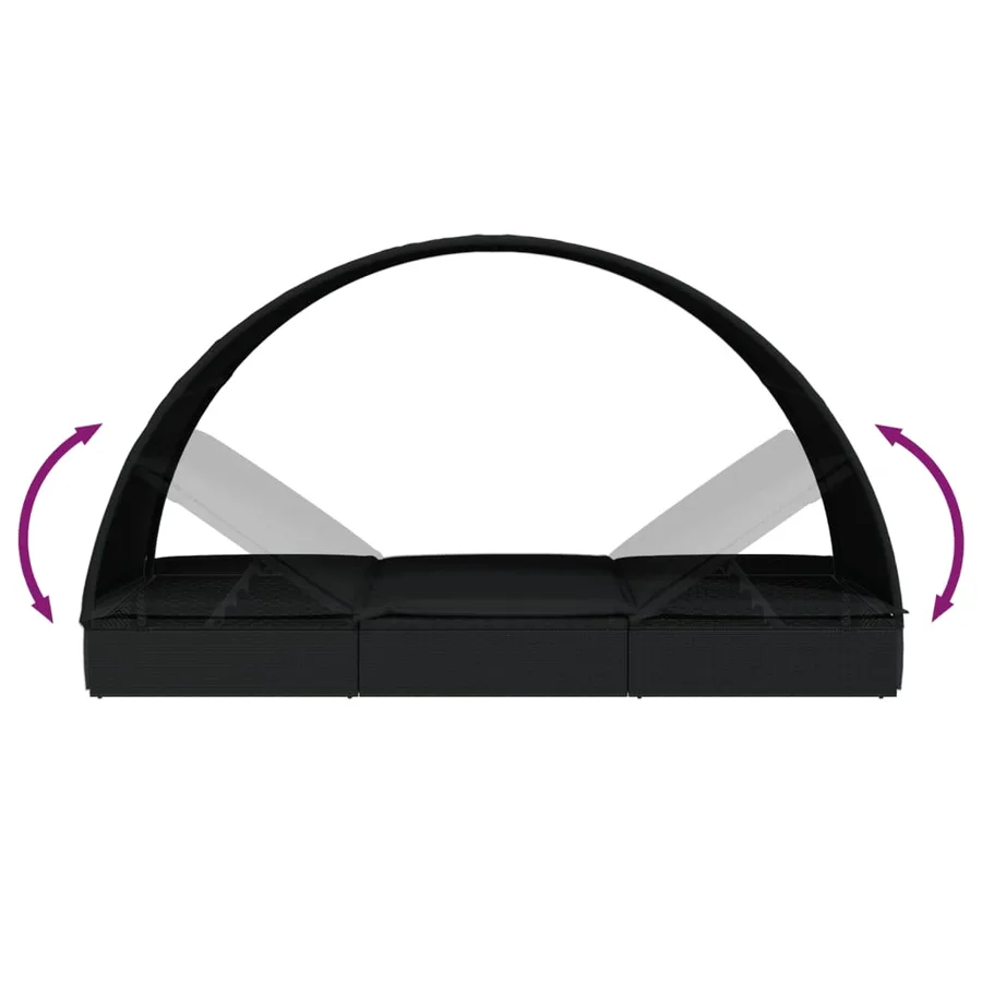 Transat 2 places avec toit rond noir 211x112x140 cm - 10