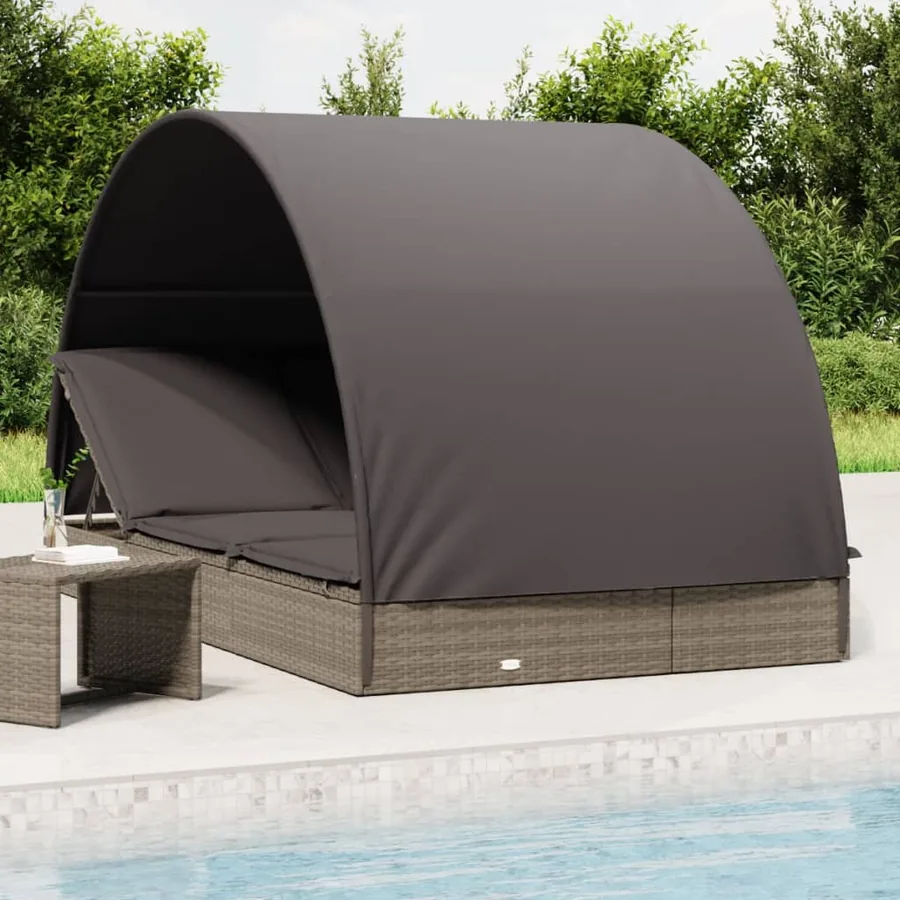 Transat 2 places avec toit rond noir 211x112x140 cm - 13