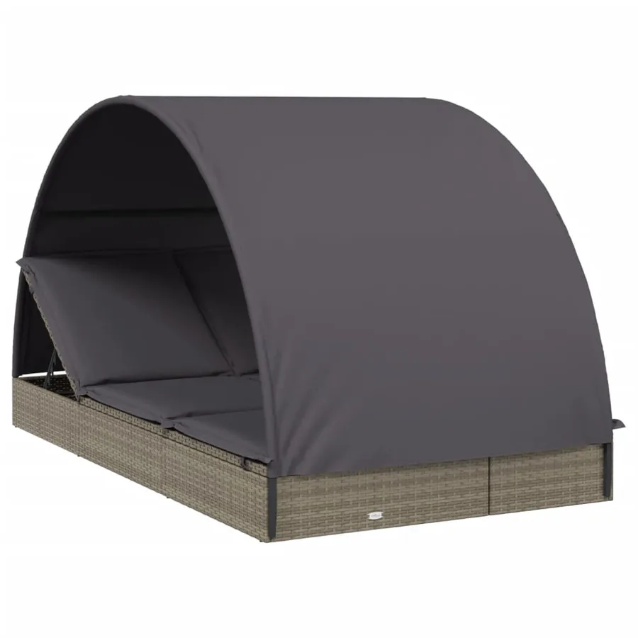 Transat 2 places avec toit rond noir 211x112x140 cm - 14