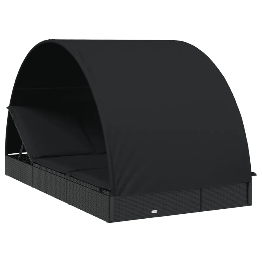 Transat 2 places avec toit rond noir 211x112x140 cm - 2