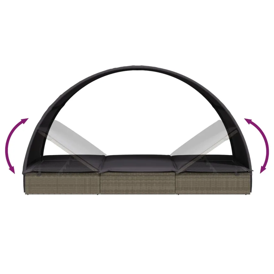 Transat 2 places avec toit rond noir 211x112x140 cm - 22