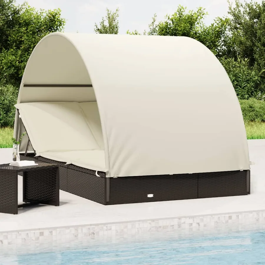 Transat 2 places avec toit rond noir 211x112x140 cm - 25