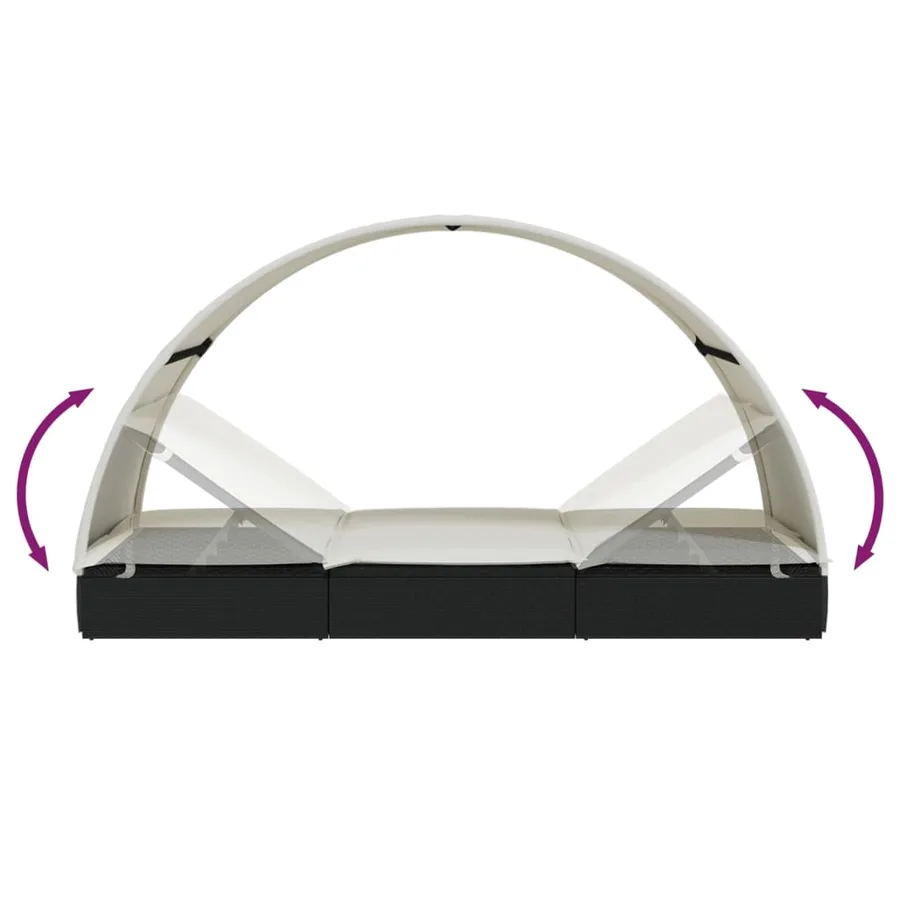 Transat 2 places avec toit rond noir 211x112x140 cm - 34