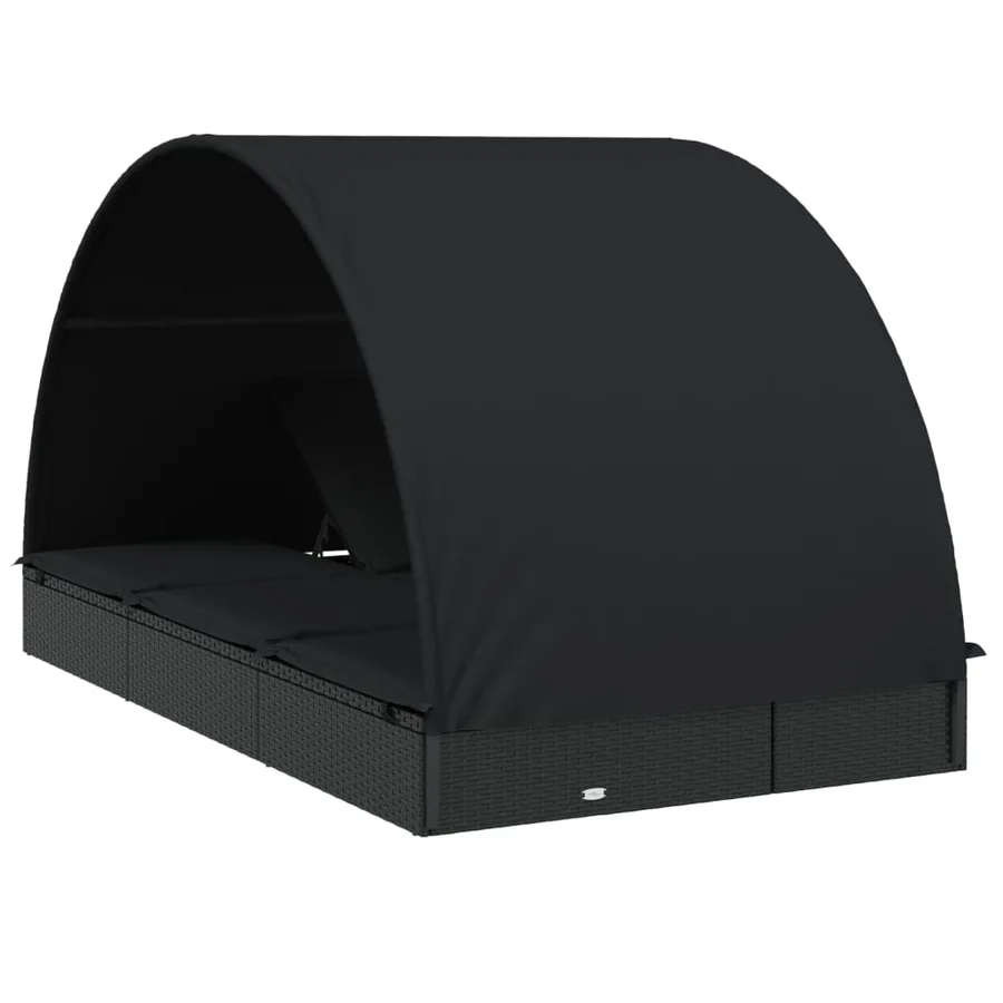 Transat 2 places avec toit rond noir 211x112x140 cm - 8