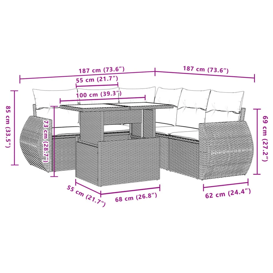 Salon de jardin avec coussins 6 pcs beige résine tressée - 10