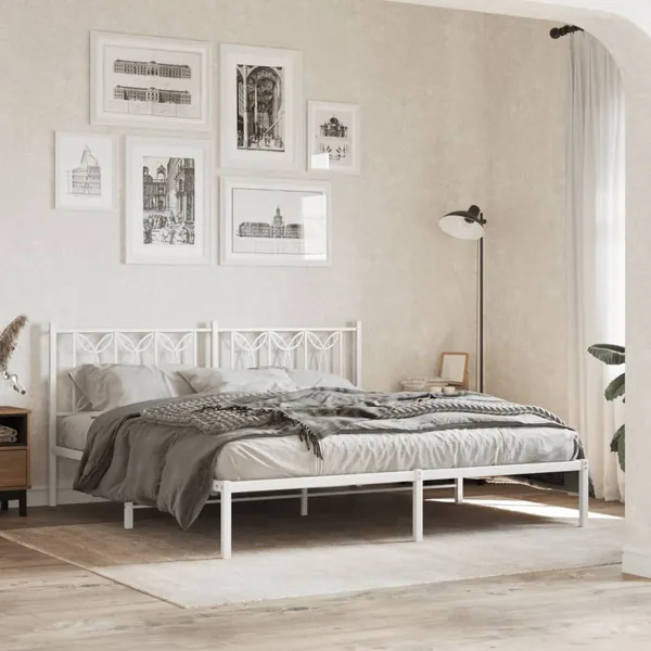 Cadre de lit métal sans matelas et tête de lit blanc 180x200 cm