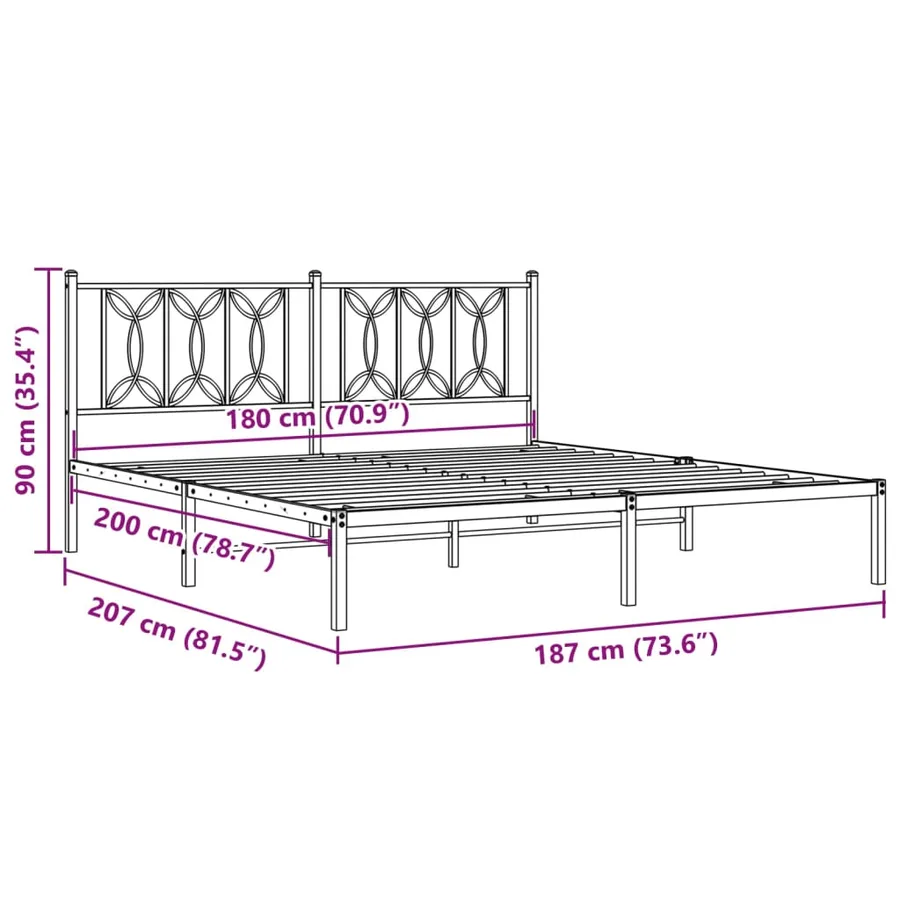 Cadre de lit métal sans matelas et tête de lit blanc 180x200 cm - 8