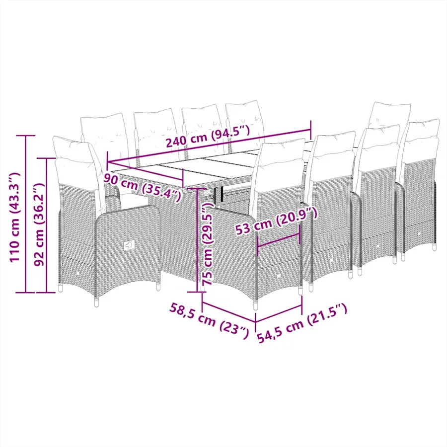 Ensemble de bistro de jardin 11 pcs coussins noir poly rotin - 7